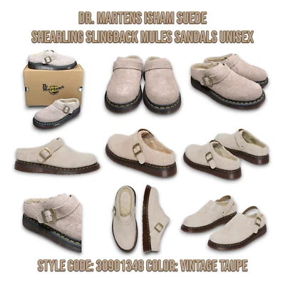 Sandalias Dr. Martens Isham Taupe Shearling Mules Unisex EE. UU. W-9 M-8 _A1 Foto 1 de 4