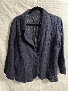 NWT! For Cynthia Navy Blue Lace Jacket Size 1X - Afbeelding 1 van 7