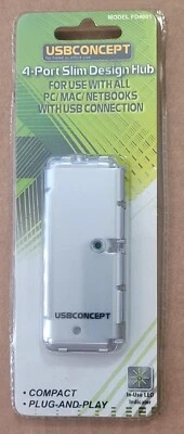 4-Port SLIM DESIGN USB 2.0 HUB LED FD4001 TURNS 1 TO 4 PORTS PC/MAC USBCONCEPT - Image 1 of 4