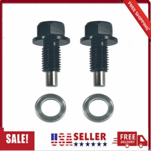 M12x1.25 Anodized Magnetic Oil Pan Drain Plug Bolt Washer Nut Black for Nissan - Picture 1 of 2