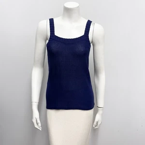 Vintage 70er Jahre Yves Saint Laurent Strick Top Blau 100% Baumwolle Gr. S Passt XS - Bild 1 von 5