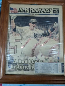 MLB New York Yankees Alex Rodriguez 500th Home Run Game Ticket & NY Post Framed - Picture 1 of 5