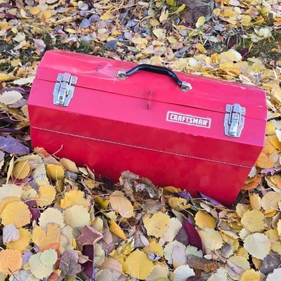 Craftsman Cantilever Metal Toolbox Red Steel Made in Canada Sears M34120 - Image 1 of 4
