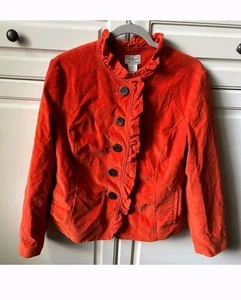 LL Bean Jacke Damen 12 Petite Orange Cord Rüschendetail Knopfleiste *ohne Gürtel - Bild 1 von 10
