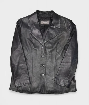 Chaqueta de Cuero Wilsons Para Mujer XL Negra Suave Botón Blazer Cuello Motociclista Forrada Foto 1 de 4