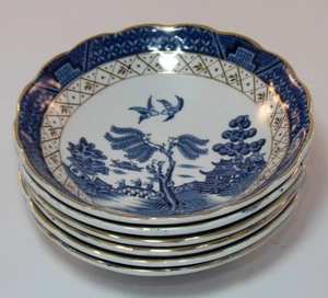 6 Booths Real Old Willow A8025 5.25" Gilded Sauce Dessert Sundae Bowls 1940s VGC - Picture 1 of 8