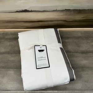Williams Sonoma Home Chambers Italian Border 300TC Sateen Sheet Set King Gray OB - Picture 1 of 4