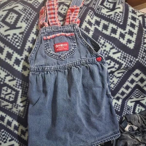 De Colección OshKosh Manzanas y Lazo Denim Babero Mono Jersey Vestido Talla 5x - Imagen 1 de 3