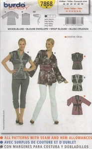 Burda Sewing Pattern 7868 EASY Wrap Blouse Top Obi Tie Belt Size 10 - 20 NEW - Picture 1 of 14