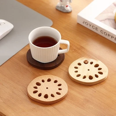 Plant Based Wooden Coasters with Holder Set of 4 for Coffee Tea Cups Daily Use - Image 1 of 4