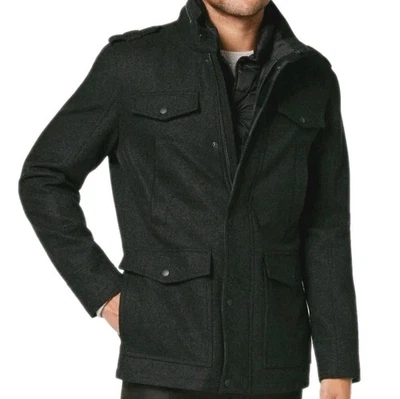 Guess Military Coat Jacket Mens XL Wool Blend Button Up Field Pea Coat Black - Image 1 of 4