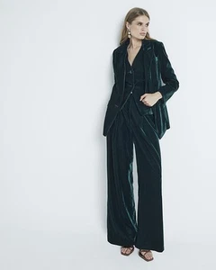 River Island Womens Green Polyester Casual Velvet Blazer Size 8 - Picture 1 of 11