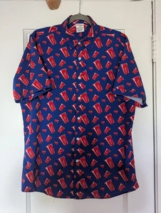 Solo Brand Red Solo Cup Camp Shirt Short Sleeve Mens Blue White Size Large Lg L - Picture 1 of 4