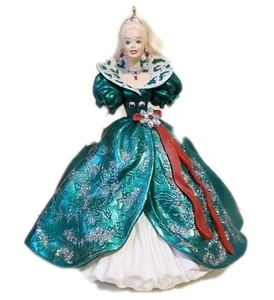 Hallmark Holiday Barbie Christmas Ornament 1995 Green Gown Mint in Box - Picture 1 of 7