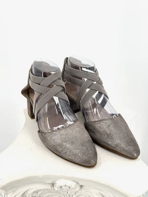 Eileen Fisher Gris Metálico Gamuza D’orsay Juku Correas Cruzadas Bomba Tacón Negro 7.5 Foto 1 de 4