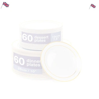 Элегантный золотой обод пластиковые пластины 120 упаковка - многоразовый и ломкий устойчивый для свадьбы... - Изображение 1 из 4