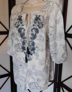 Malvin Navy and White Print Linen Blouse size Medium - Bild 1 von 8