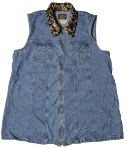 VTG PARIS BLUES Maternity Leopard Collar Denim Vest - Women Large USA - Picture 1 of 17
