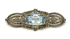 Art deco 800 Silver Marcasite and Blue topaz brooch - Bild 1 von 6