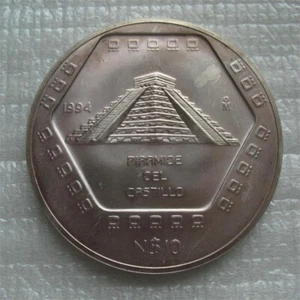 Moneda de Plata México 10 Nuevos Pesos 1994 5OZ UNC Pirámide Maya Del Castillo - Imagen 1 de 2