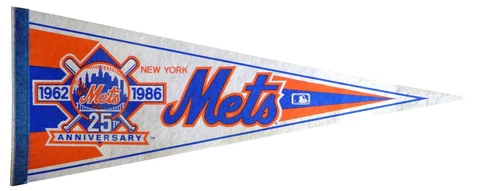 Vintage 1986 New York Mets 25th Aniversary 30x12 Felt Pennant 176867 Cover