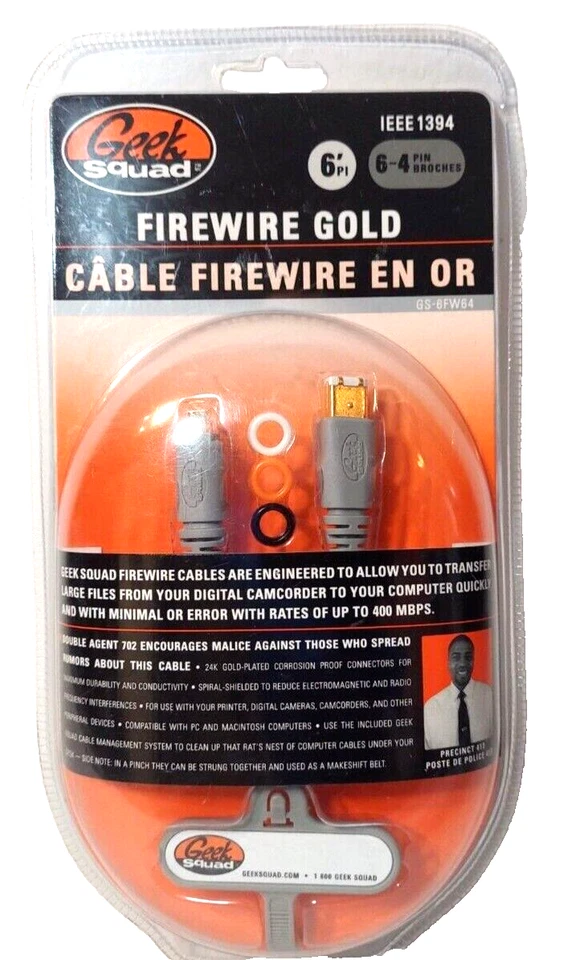 Geek Squad Firewire Gold Cable IEEE 1394 6 Pin to 4 Pin - 6 ft. GS-6FW64 - Image 1 of 3