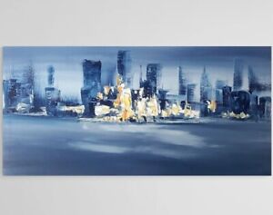 City skyline oil painting original canvas abstract large long wall art bedroom 