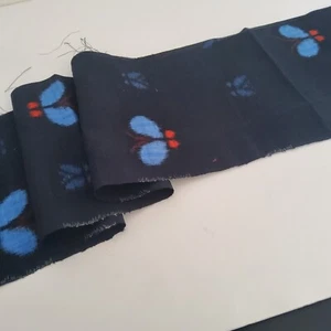 Tessuto kimono Tsumugi seta intrecciato a mano lungo Indigo Moth #D 7x85-2,36yd TH85 - Foto 1 di 6