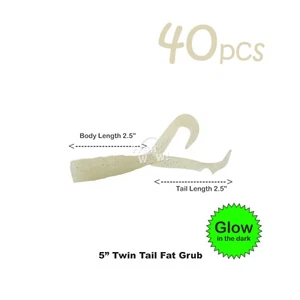 40pcs Fishing 5" Grub (with tail extended) Scampi Twin Tail Perch Soft Lure Glow - Picture 1 of 6