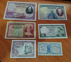 LOTE DE 6 BILLETES DE ESPAÑA (ORIGINALES) SON LOS DE LAS FOTOS.-S/C Y E.B.C - Imagen 1 de 2