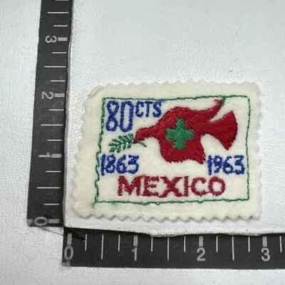 Vtg Postage Stamp Theme Peace Dove MEXICO 80¢ Felt Patch Color Scheme Ver 2 00TO Foto 1 de 2