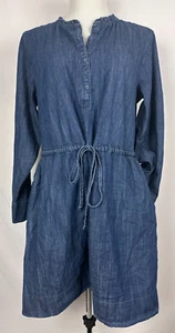 Free Assembly Women's Long Sleeve Denim Ruffle Neck Mini Dress Size Large - Picture 1 of 5