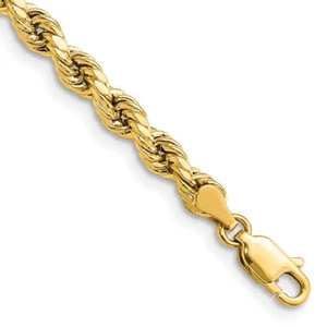 10K Solid Yellow Gold 4mm Rope Chain Bracelet - Picture 1 of 23