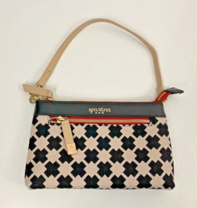 Spartina 449 Black Tan Linen Leather Clutch Wristlet - Picture 1 of 6