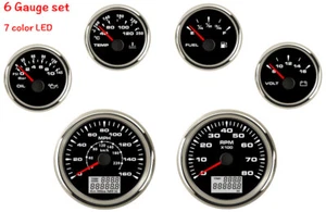 Juego de 6 calibres con transmisores 160 MPH velocímetro velocímetro temperatura combustible voltios aceite 7 colores LED - Imagen 1 de 12