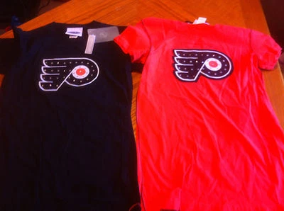 PHILADELPHIA FLYERS SWAROVSKI CRYSTAL WOMENS SHORTSLEEVE SHIRT FREE SHIPPING!  - Image 1 of 4