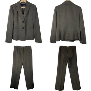 Traje Pantalón Evan Picone Talla 6 Negro Marrón Espiga Dos Botones Delantero Pierna Recta - Imagen 1 de 7