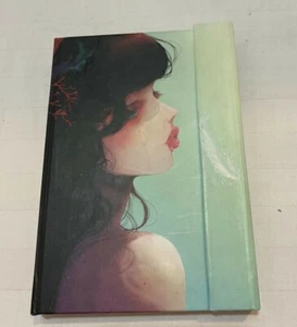 Magnetic Hardcover Pocket Notebook, modern green feather girl, artistic - Bild 1 von 2