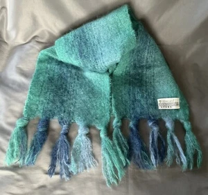 St Albans Mohair Open Weave Tasselled Scarf Hthr Green/Blue/+ 70x9.5” EXC UK - Picture 1 of 5