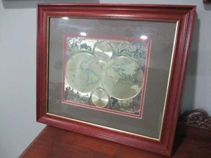 Foil World Globe framed map Nova Orbis Tabvia In Lvcem Edita A.F.De Wit 16x14'' - Picture 1 of 9