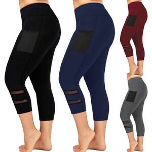 Plus Size Women Leggings Sports Gym 3/4 Length Cropped Stretch Yoga Capri Pants