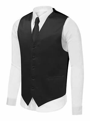 Men's Premium 2-Piece Dress Vest Neck Tie Combo Set Solid Color Adjustable Back - Image 1 of 2