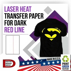Heat Transfer Paper For Dark fabric Laser PRINTER 8.5"x11" 10 Sheets Red Line - Picture 1 of 4