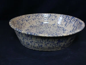 East Knoll Pottery 10" Extra Deep Pie Dish~Blue Salt Glaze Spongeware Stoneware - Picture 1 of 10