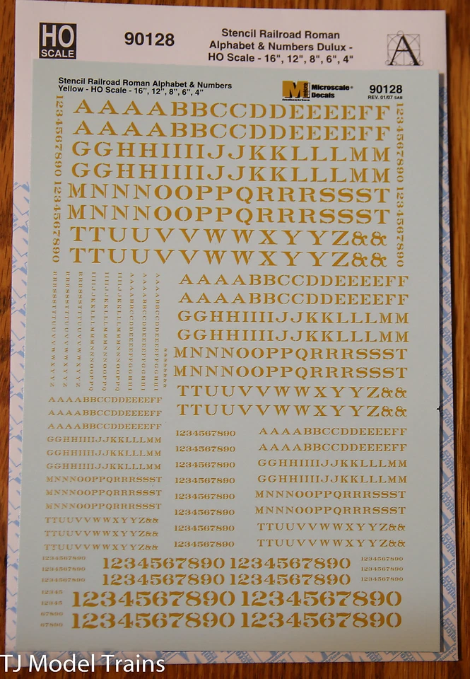 Microscale Decal HO #90128 Stencil Railroad Roman - Alphabet & Numbers - Dulux H - Image 1 of 1