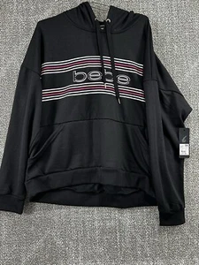 BEBE Sport Hoodie Sweatshirt 2X schwarz bunt Streifen Logo Nieten Übergröße - Bild 1 von 4