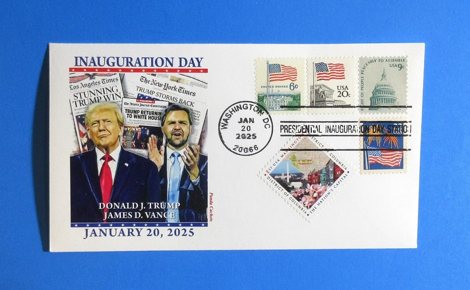 TRUMP VANCE 2025 60th PRESIDENTIAL INAUGURATION COMBO PANDA CACHET W/ DC STAMPS - Image 1 of 2