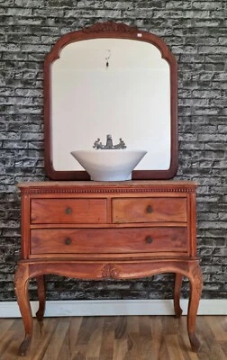 BADMÖBEL Set KOMMODE & WASCHTISCH Holz NUSSBAUMTON ANTIK-Stil - Bild 1 von 3