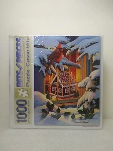 Bits & Pieces ~ 1000-teiliges Puzzle ~ Russell Cobane ~ Lebkuchenhaus mit rotem Kardinal ~ Neu - Bild 1 von 4