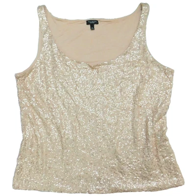 Talbots Elegant Shimmer Top Peach Pink w Sequins Sleeveless Lined Tank Women XL - Image 1 of 4